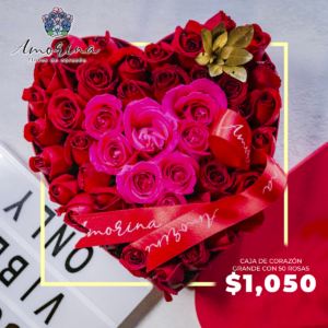 Caja de corazón grande con 50 rosas